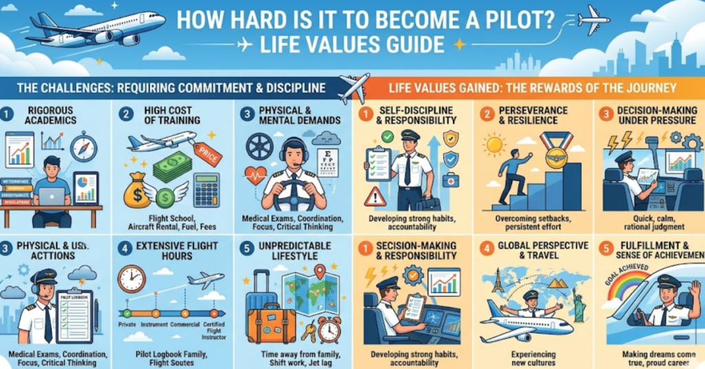 How Hard Is It to Become a Pilot? Life Values Guide