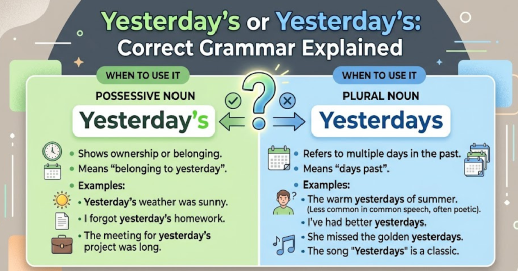 Yesterdays or Yesterday’s: Correct Grammar Explained